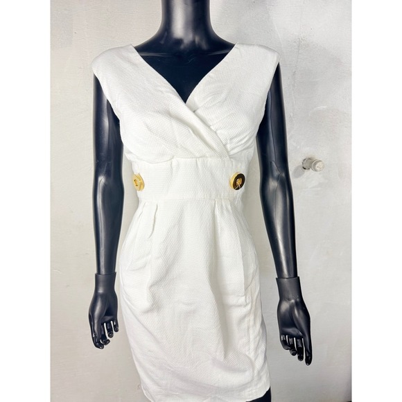 Helene Berman London Designer Dress Shift V Neck Chevron Yellow White Z 8 - Picture 8 of 12
